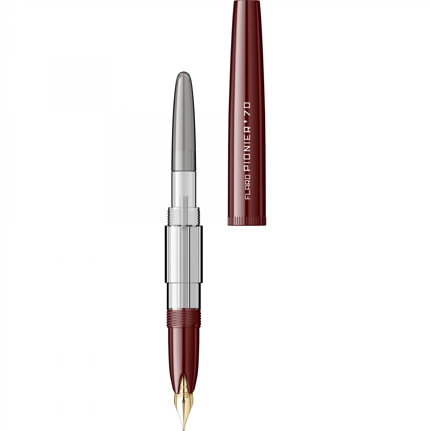 Imagine Produs Stilou Flaro Pionier 70 Burgundy - Chrome Trim - Steel Nib GP Flaro 41 F