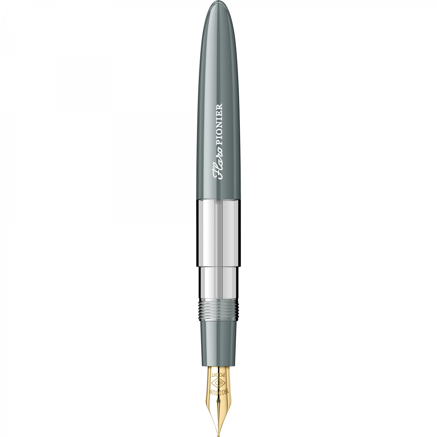 Imagine Produs Stilou Flaro Pionier Gray - Chrome Trim - Steel Nib GP Degussa