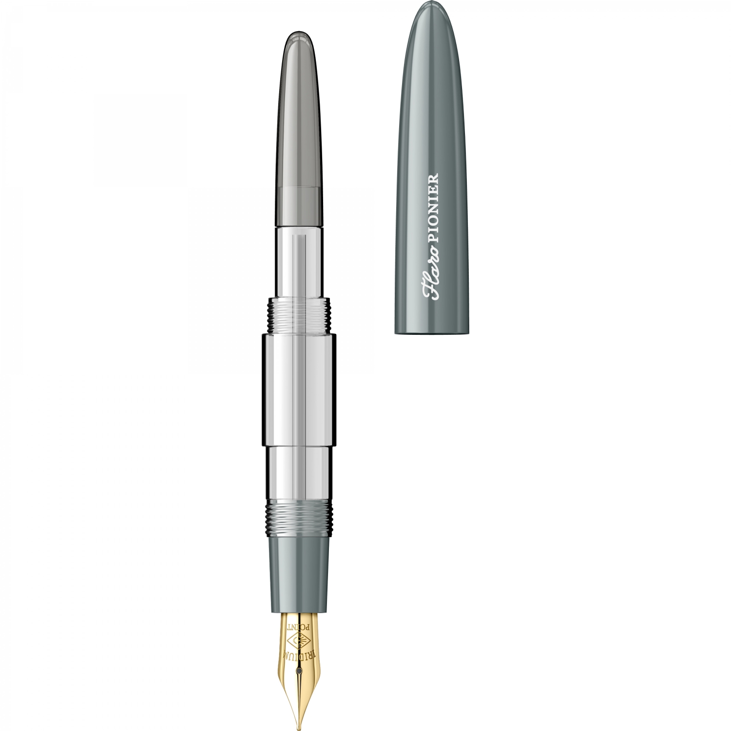 Imagine Produs Stilou Flaro Pionier Gray - Chrome Trim - Steel Nib GP Degussa
