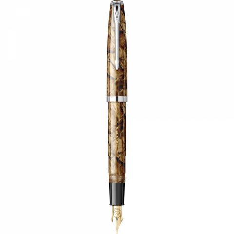 Stilou Flaro 61 C Marble Brown - Chrome Trim - Steel Nib GP Bock Ursus