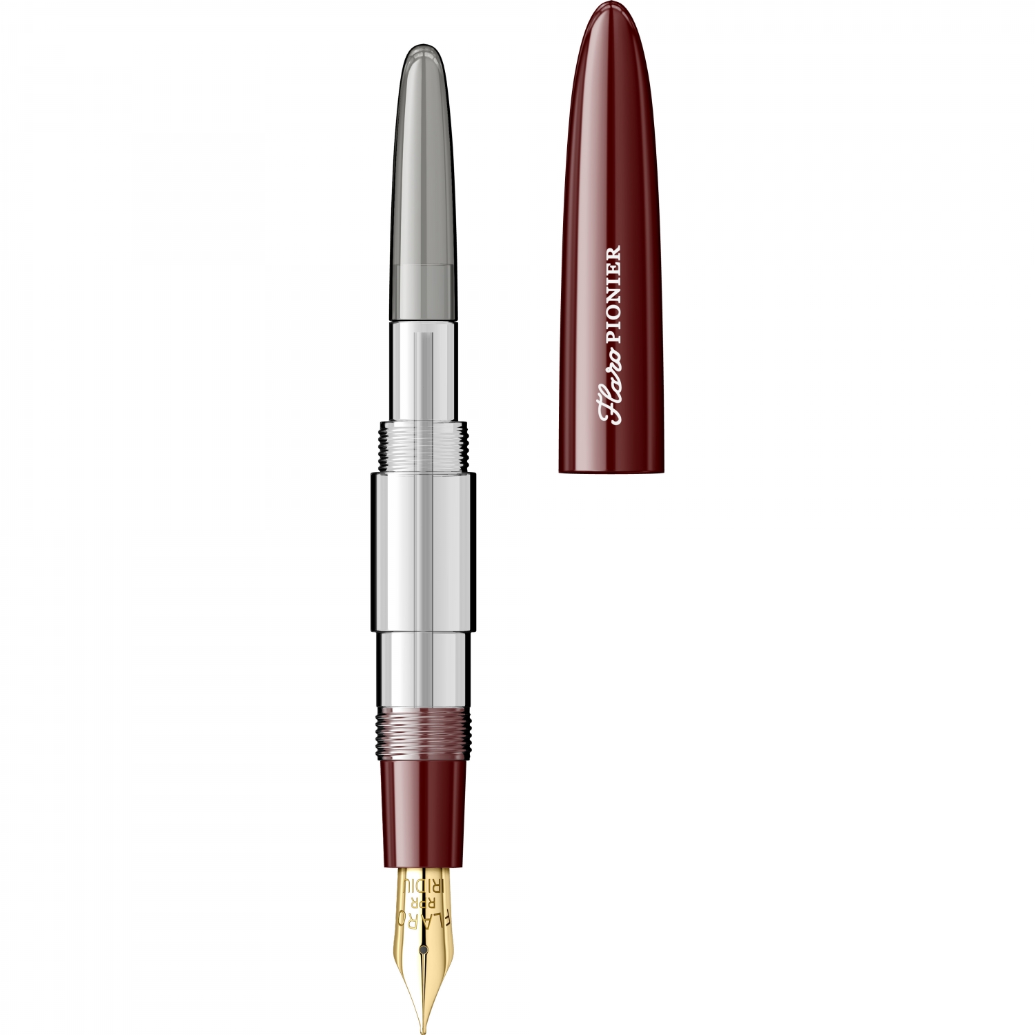 Imagine Produs Stilou Flaro Pionier Burgundy - Chrome Trim - Steel Nib GP Flaro RPR Iridiu 31 F