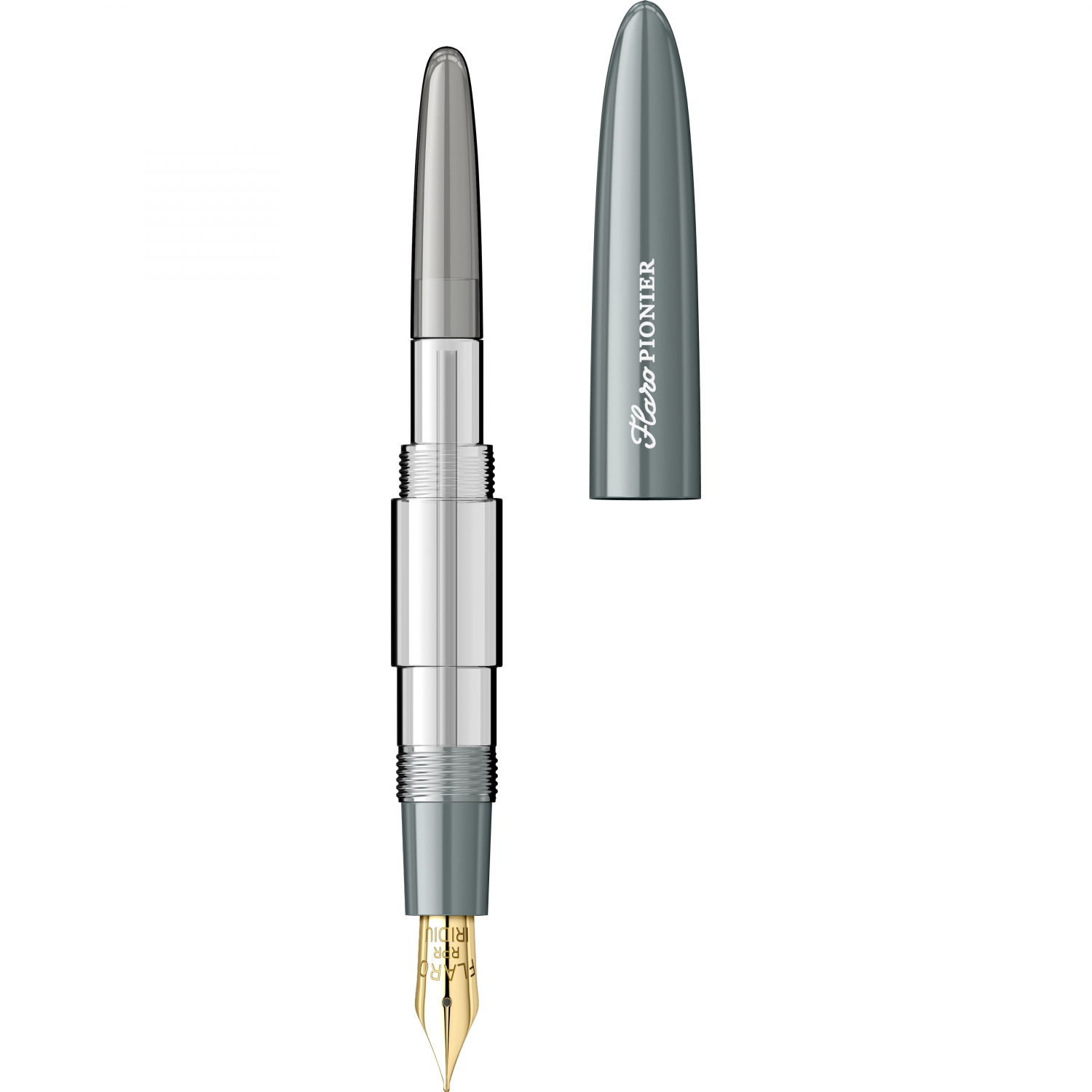 Imagine Produs Stilou Flaro Pionier Gray - Chrome Trim - Steel Nib GP Flaro RPR Iridiu 31 F