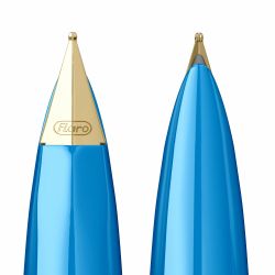 Stilou Flaro Student Blue Cyan - Chrome Trim - Steel Nib Flaro 62 F