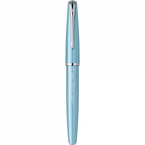 Stilou Flaro Scolar Blue Cyan - Chrome Trim - Steel Nib GP Bock Ursus