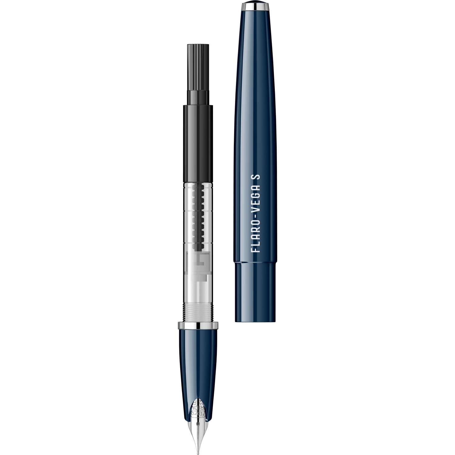 Imagine Produs Stilou Flaro Vega S Blue Navy - Chrome Trim - Steel Nib Flaro 52 FK