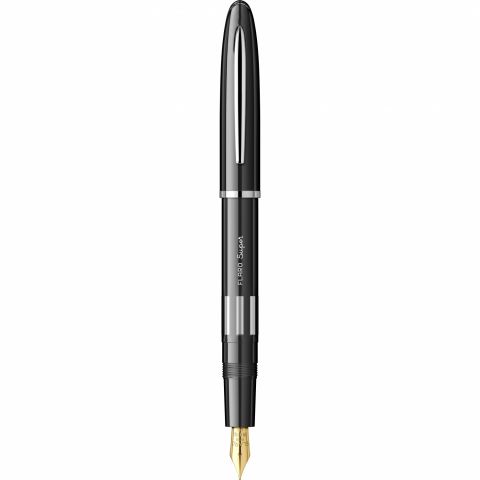 Stilou Flaro Super Black - Chrome Trim - Steel Nib GP Flaro RPR Iridiu 31 F