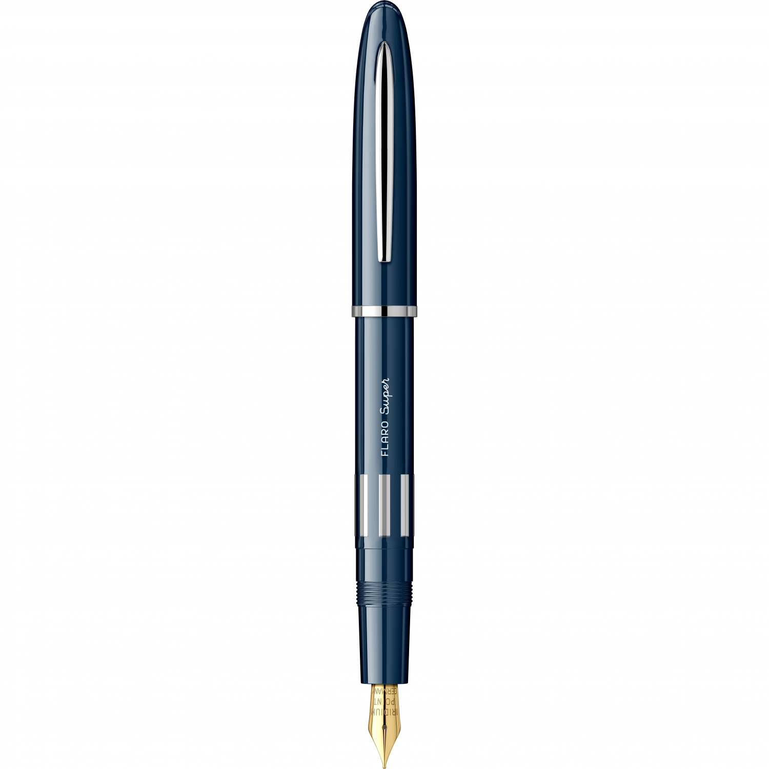 Imagine Produs Stilou Flaro Super Blue Navy - Chrome Trim - Steel Nib GP Iridium