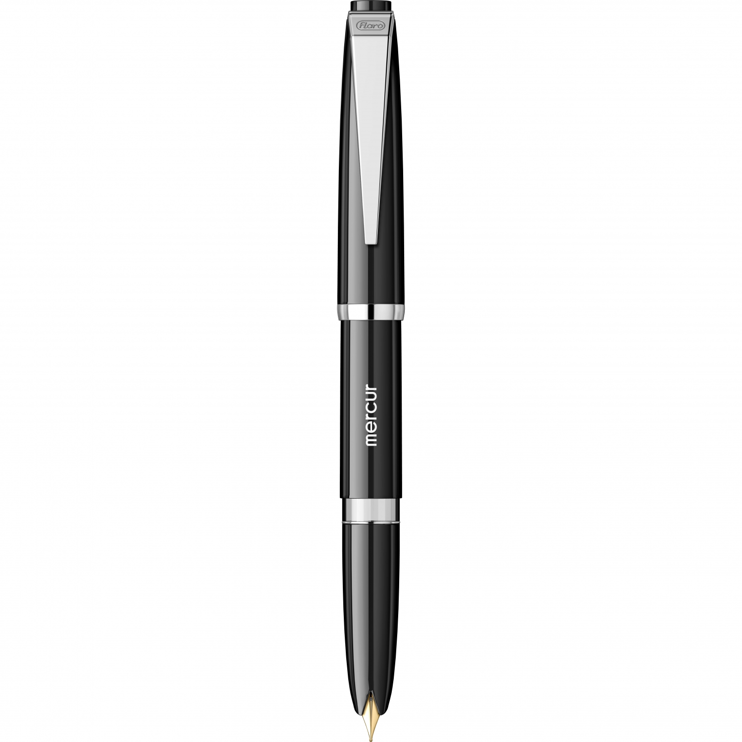 Imagine Produs Stilou Flaro Mercur Black - Modern Font - Chrome Trim - Steel Nib GP Flaro 41 F