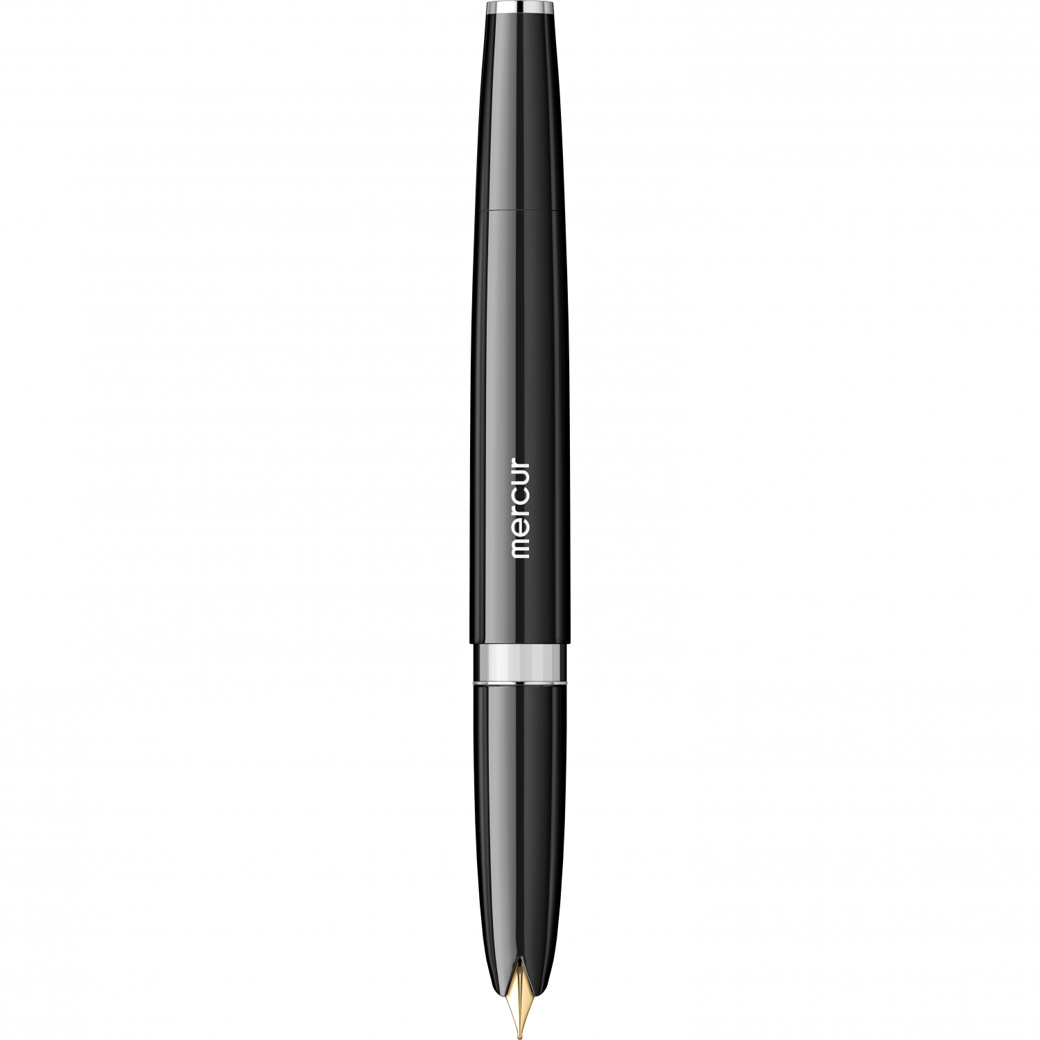 Imagine Produs Stilou Flaro Mercur Black - Modern Font - Chrome Trim - Steel Nib GP Flaro 41 F