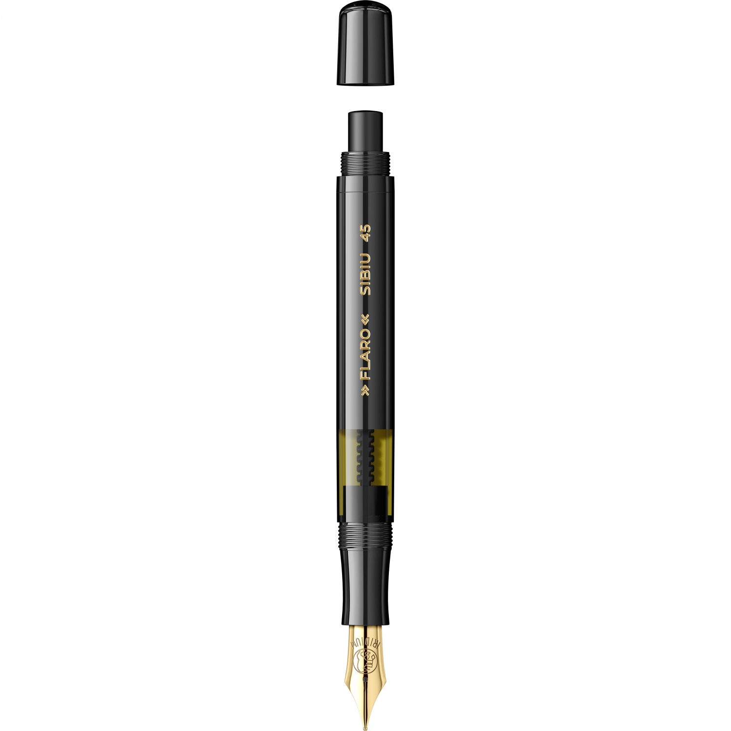 Imagine Produs Stilou Flaro 45 Black - Ring Cap - Gold Trim - Steel Nib GP Bock Ursus