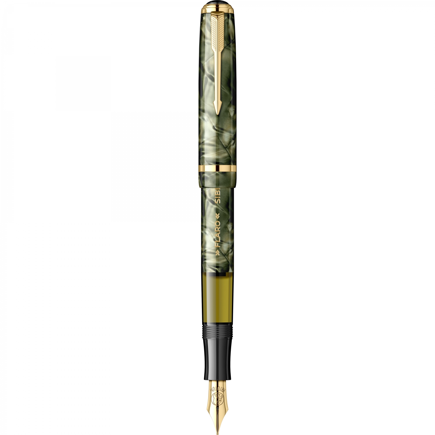 Imagine Produs Stilou Flaro 46 Marble Verigris - Ring Cap - Gold Trim - Steel Nib GP Bock Ursus