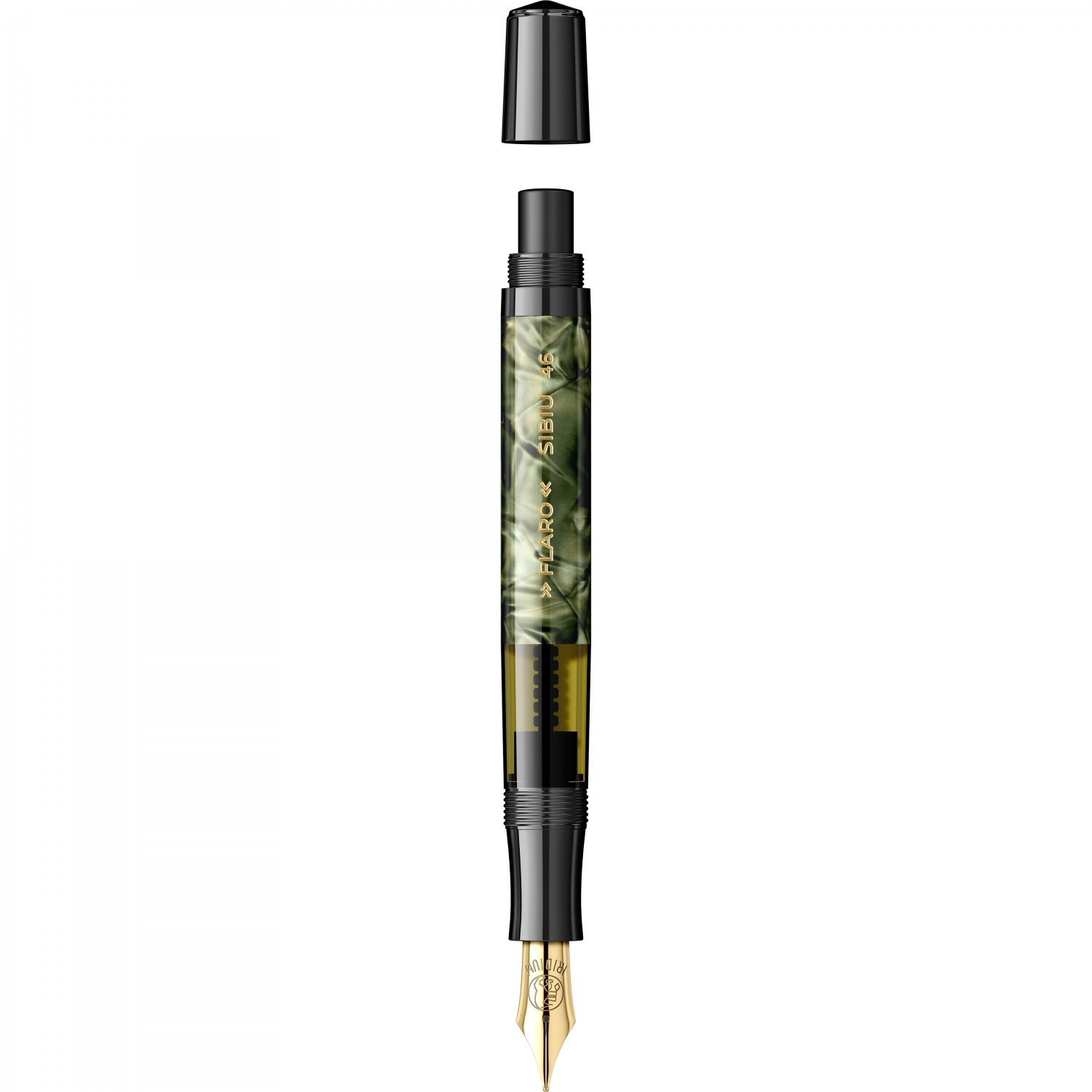 Imagine Produs Stilou Flaro 46 Marble Verigris - Ring Cap - Gold Trim - Steel Nib GP Bock Ursus