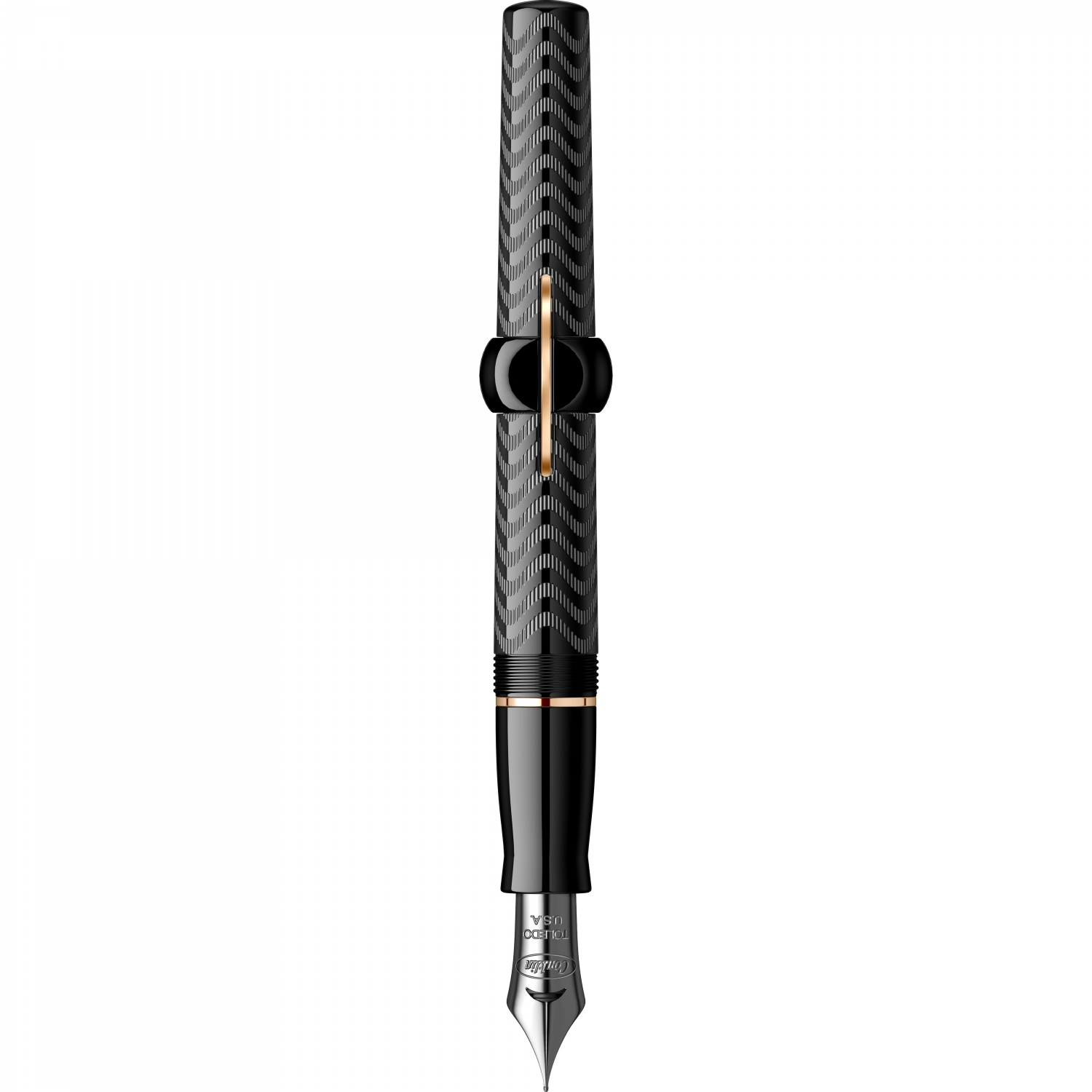 Imagine Produs Stilou Conklin Mark Twain Crescent Filler Black Chase - Pink Gold Trim - Steel Nib Jowo