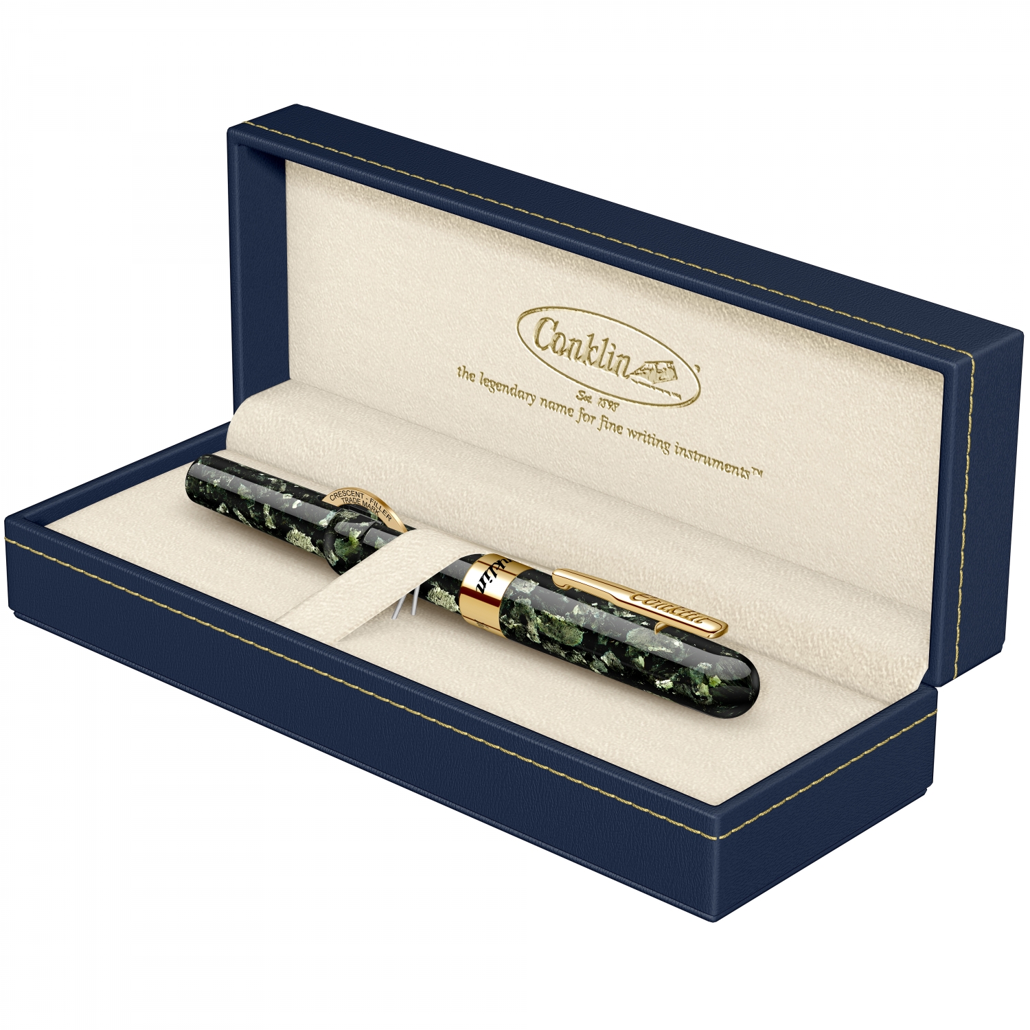 Imagine Produs Stilou Conklin Mark Twain Crescent Filler Vintage Green - Gold Trim - Steel Nib Jowo
