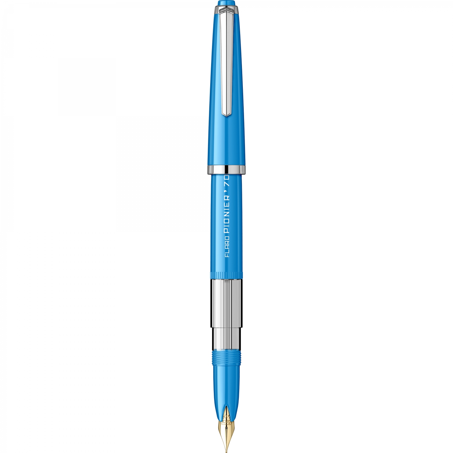 Imagine Produs Stilou Flaro Pionier 70 Blue Cyan - Chrome Trim - Steel Nib GP Flaro 41 F