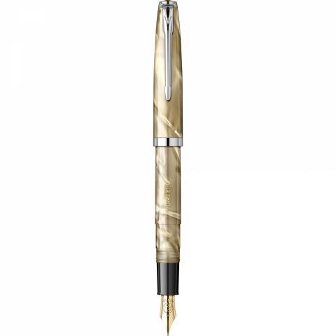 Stilou Flaro 61 C Marble Beige - Chrome Trim - Steel Nib GP Bock Ursus