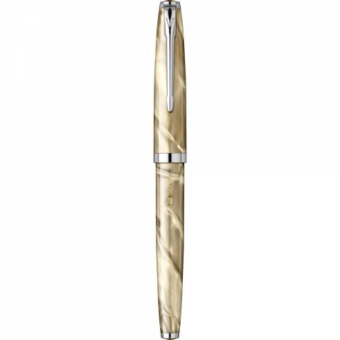 Stilou Flaro 61 C Marble Beige - Chrome Trim - Steel Nib GP Bock Ursus