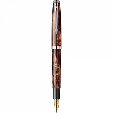 Stilou Flaro 61 C Stripe Fine Brown - Chrome Trim - Steel Nib GP Bock Ursus