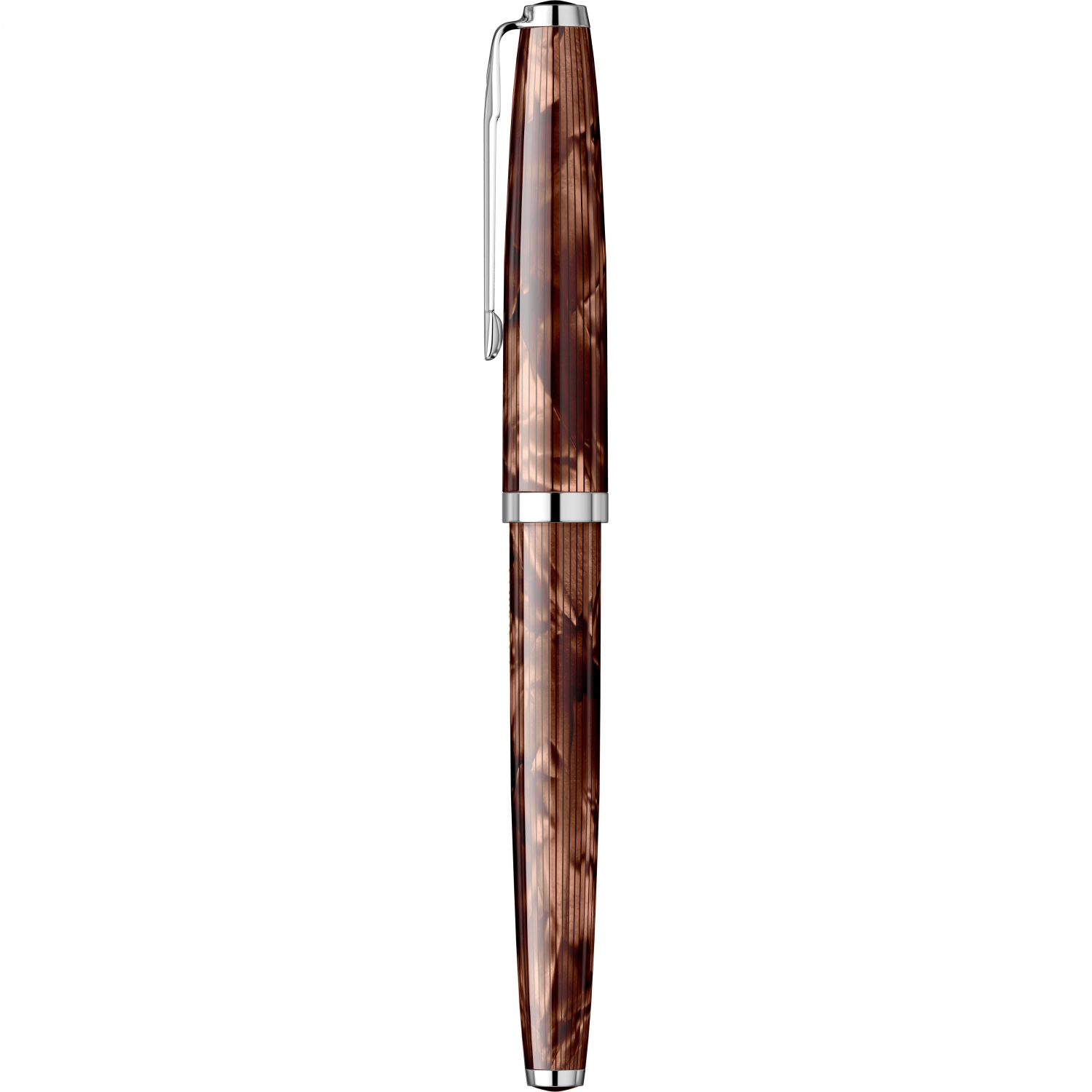 Imagine Produs Stilou Flaro 61 C Stripe Fine Brown - Chrome Trim - Steel Nib GP Bock Ursus
