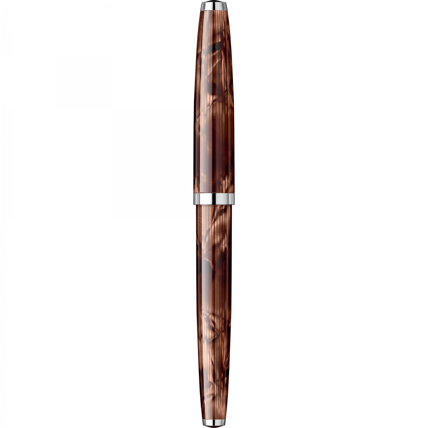 Imagine Produs Stilou Flaro 61 C Stripe Fine Brown - Chrome Trim - Steel Nib GP Bock Ursus