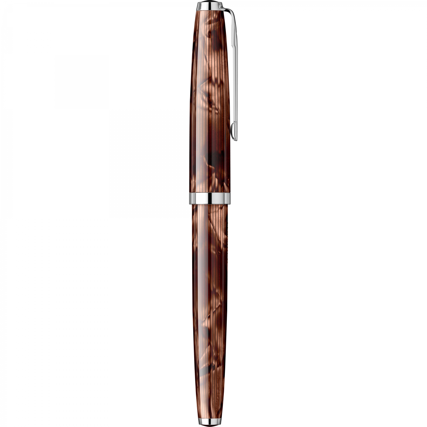 Imagine Produs Stilou Flaro 61 C Stripe Fine Brown - Chrome Trim - Steel Nib GP Bock Ursus