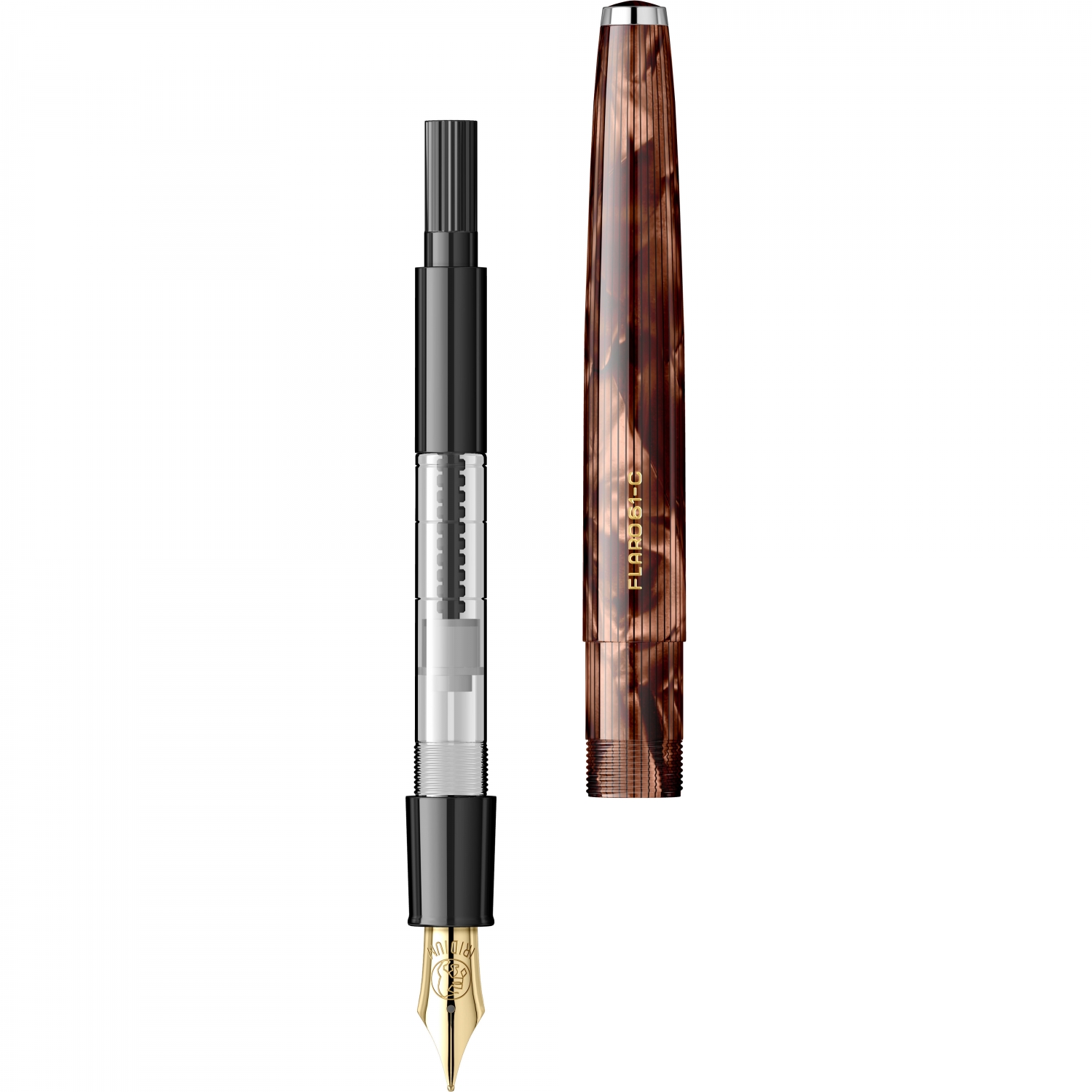 Imagine Produs Stilou Flaro 61 C Stripe Fine Brown - Chrome Trim - Steel Nib GP Bock Ursus