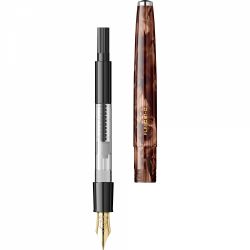 Stilou Flaro 61 C Stripe Fine Brown - Chrome Trim - Steel Nib GP Bock Ursus